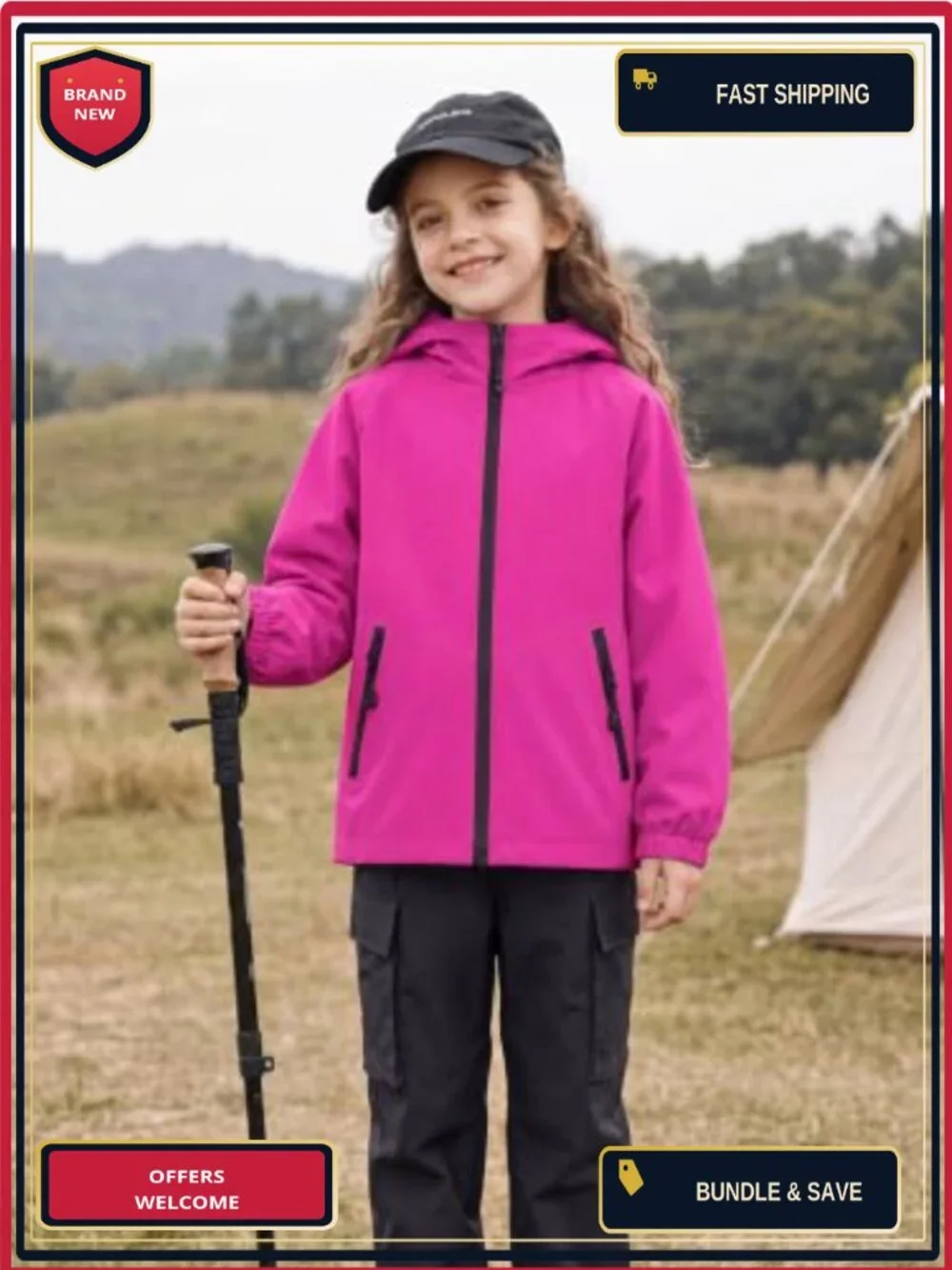 Girls Lightweight Zip Up Windbreaker Rain Jacket Hooded Water Repellent